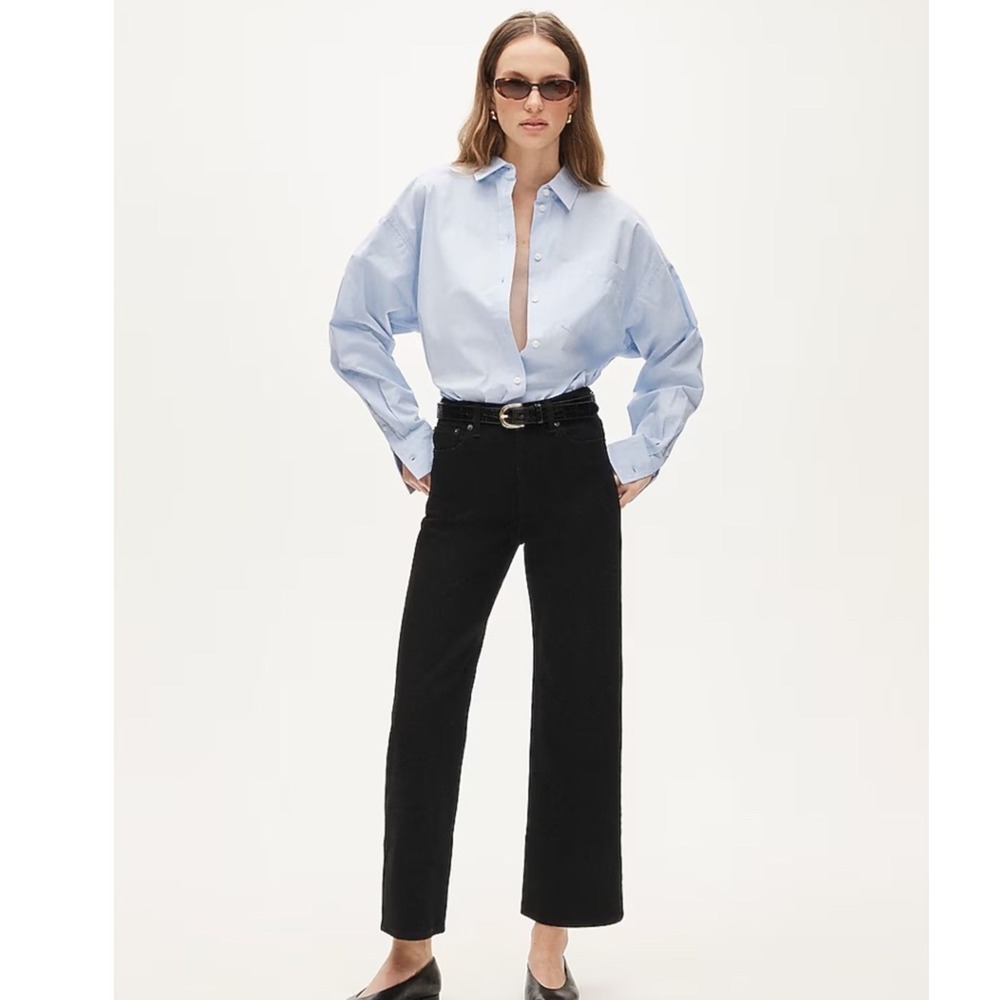 NEW J.Crew Womens Cotton Slim-Wide High Rise Jean 36 Black Semi-Stretch CN277